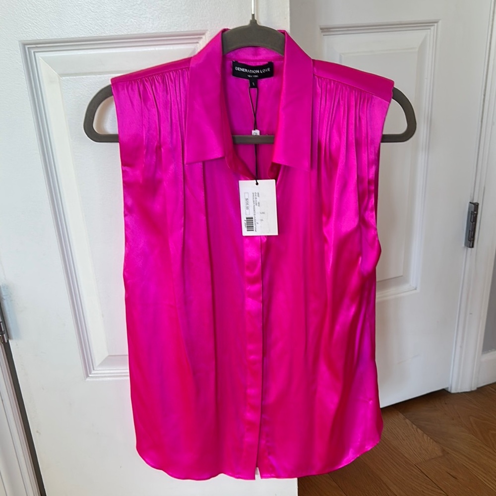 NWT Generation Love Sleeveless Satin Shirt - Hot Pink